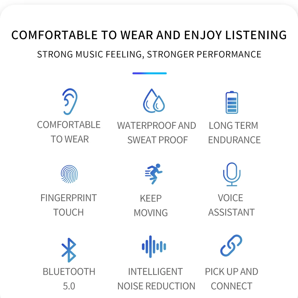 Bluetooth Earphones Wireless Two Ears Sports Running Mini Music Headphones HiFi IPX7 Waterproof earbuds Touch Control Headset