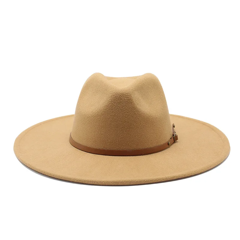 cream fedora Quality Big edge wool Fedora Hat Women Men Imitation Wool Felt Hats with Metal Chain Decor Panama Fedoras Chapeau Sombrero straw fedora