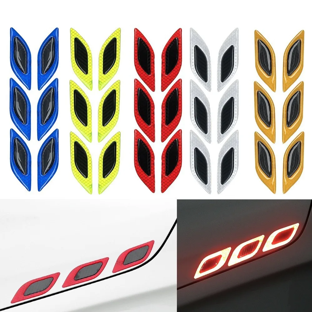 

6x Car Reflective Sticker Truck Auto Motor Reflector Carbon Fiber Hood Doors Anti-Scratch Safety Warning Sticker Accessories