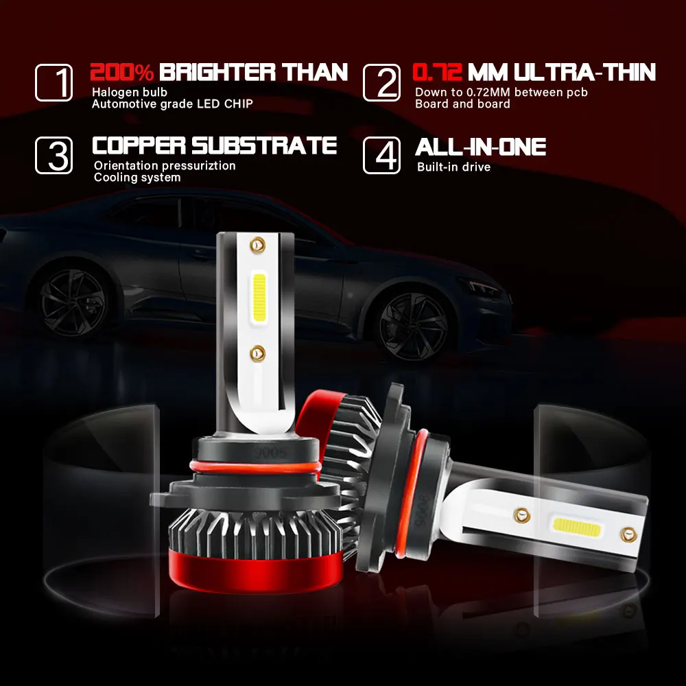 Vehemo 6000k H7 h4 H8/H9/H11 9005 9006 для фар светодиодное освещение автомобиля Безопасность передняя лампа светодиодный противотуманный фонарь светодиодный фонарь