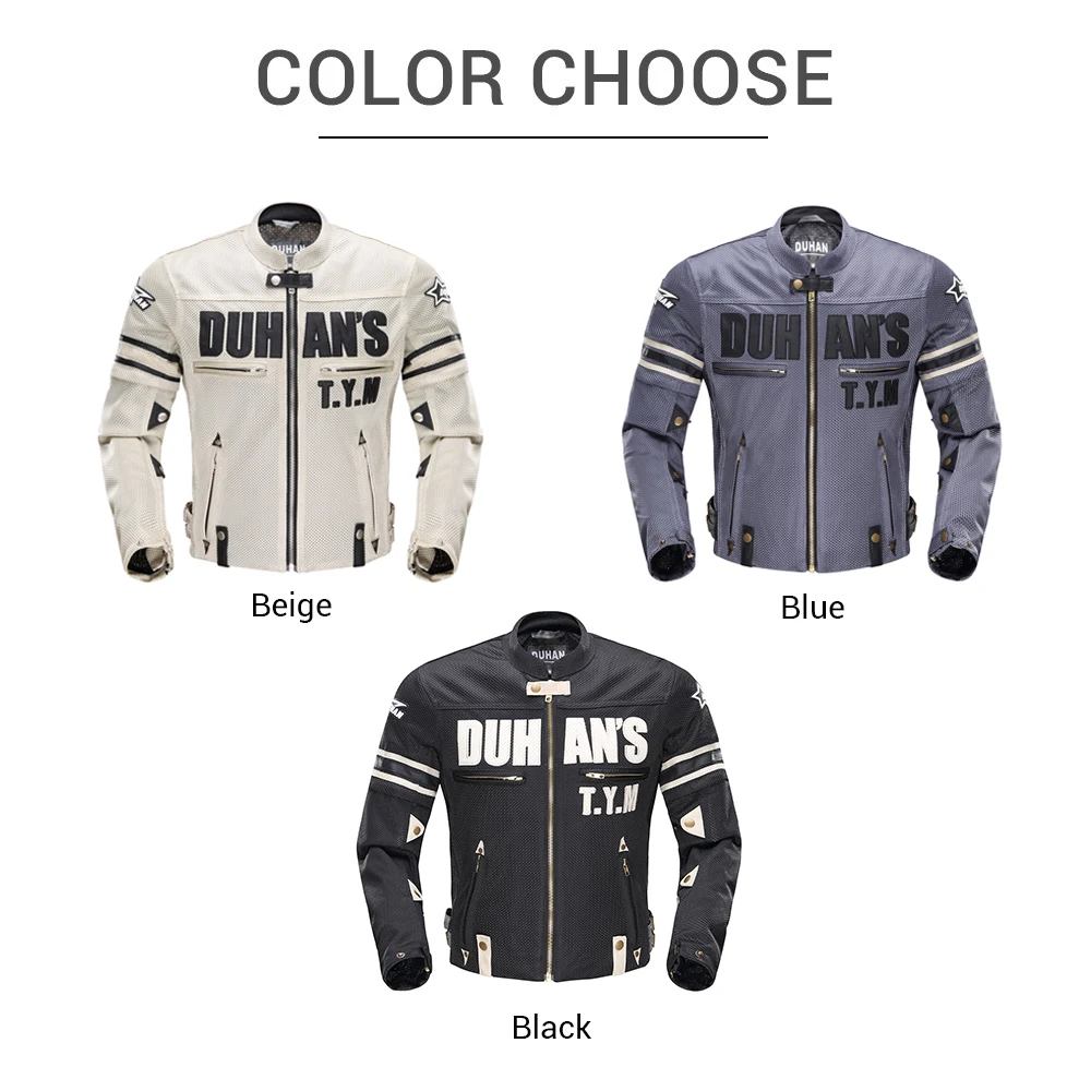 DUHAN Summer Motorcycle Jacket Men Breathable Mesh Riding Moto Jacket Motorcycle Body Armor Protector Moto Cross Clothing
