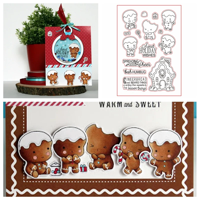 Gingerbread Spreading Good Cheer Clear Stamps For DIY Card Making Gingerbread+Phrases Kids Transparent Silicone Stamp new 2019 | Дом и сад