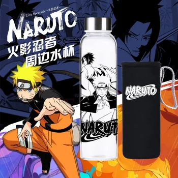 

Japanese Anime Naruto Glass Cup Sasuke Cartoon Figure Water Bottle Anime Around