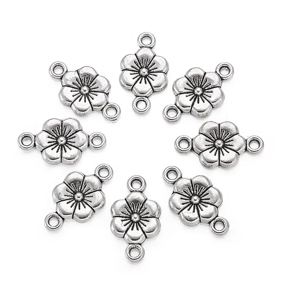 50pcs Antique Silver Color Flower Connectors/links Plum Blossom Flower