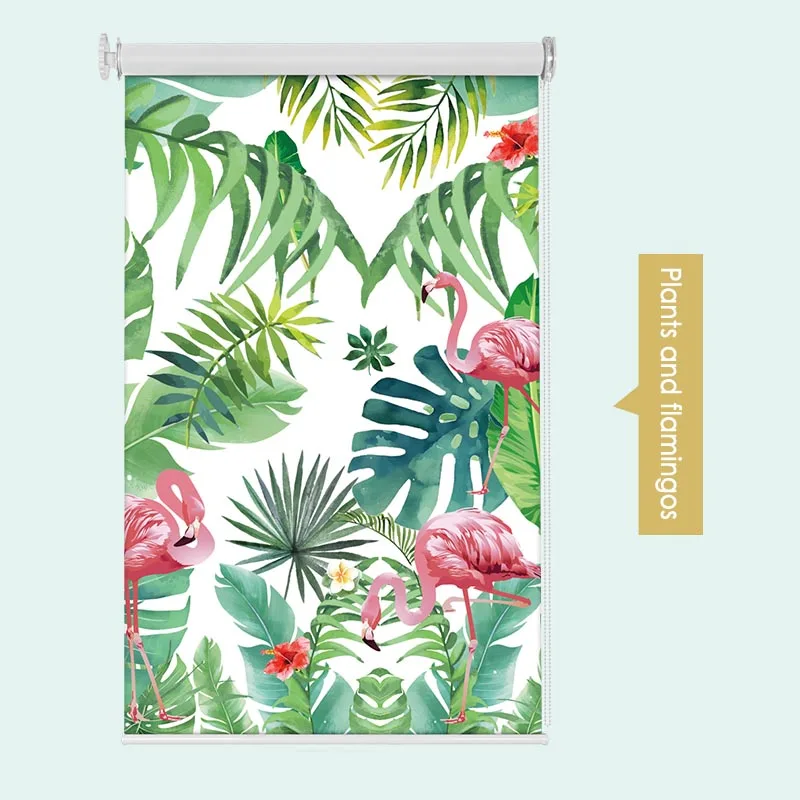Plants and Flamingos Не прилипает, не давит, подставка для мультфильм рулонные шторы 50%~ затенения ставка изготовление размеров под заказ для мальчиков и девочек детская комната автомобиля рулонные жалюзи с принтом внутри крепление - Цвет: Plants and Flamingos