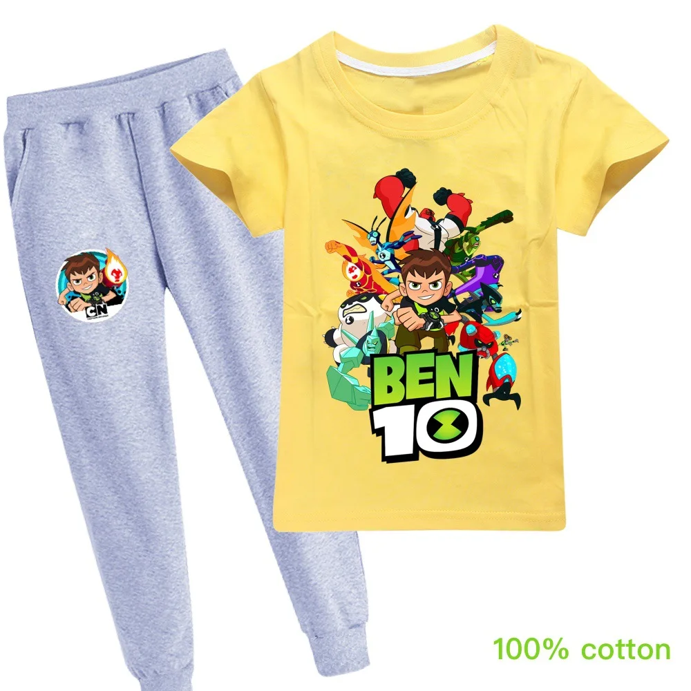 Ben10/Новинка; сезон весна-осень; детская хлопковая футболка с короткими рукавами и рисунком для девочек+ брюки; Детский костюм; одежда унисекс - Цвет: A5