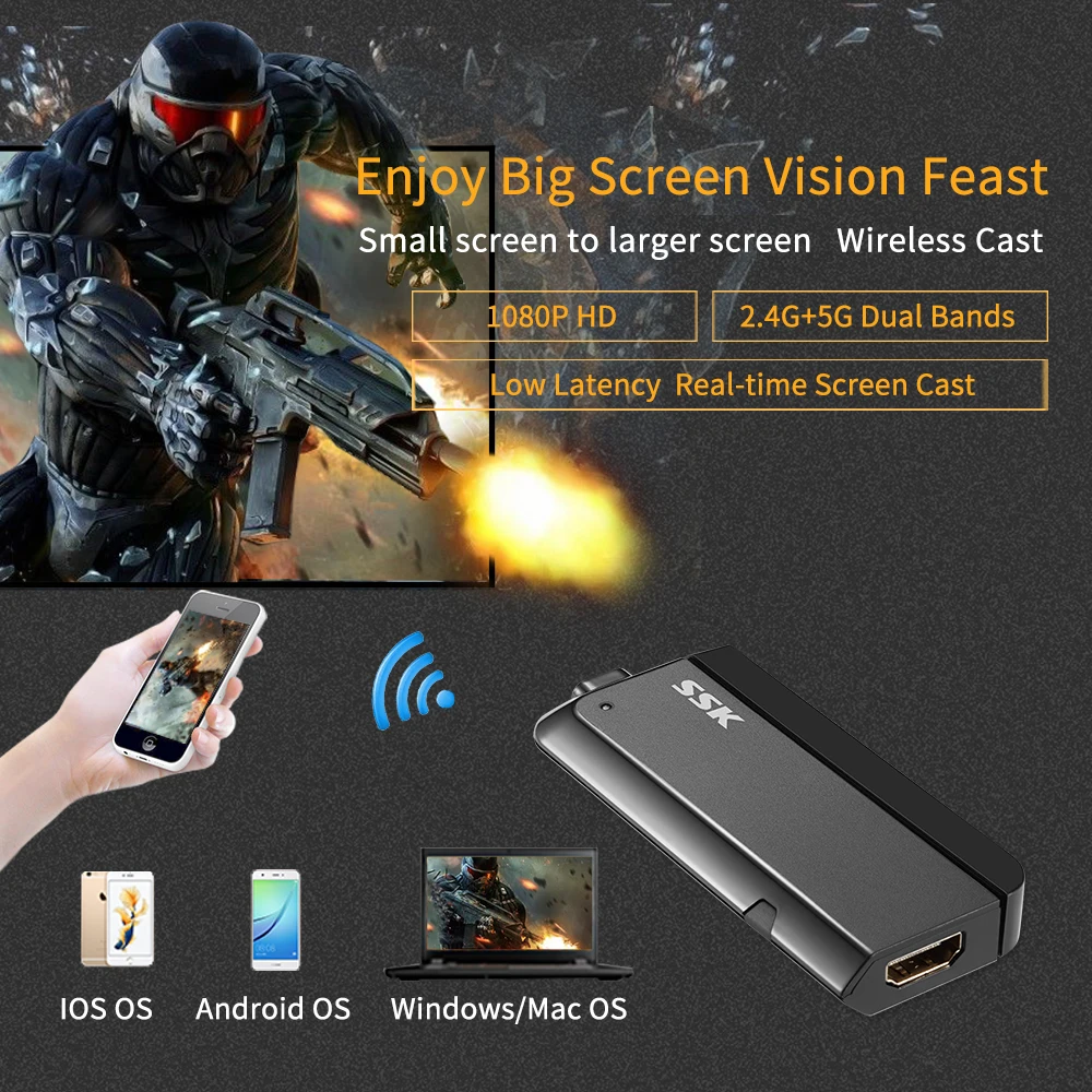 SSK беспроводной HDMI ключ Miracast 2,4/5G 1080P WiFi медиа дисплей Wifi Дисплей беспроводной адаптер ТВ-карта Miracast Airplay DLNA
