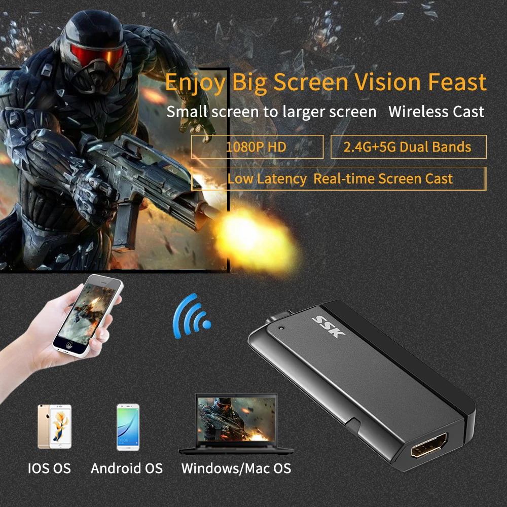 SSK беспроводной HDMI ключ Miracast 2 4/5G 1080P WiFi медиа дисплей Wifi адаптер TV Stick Airplay