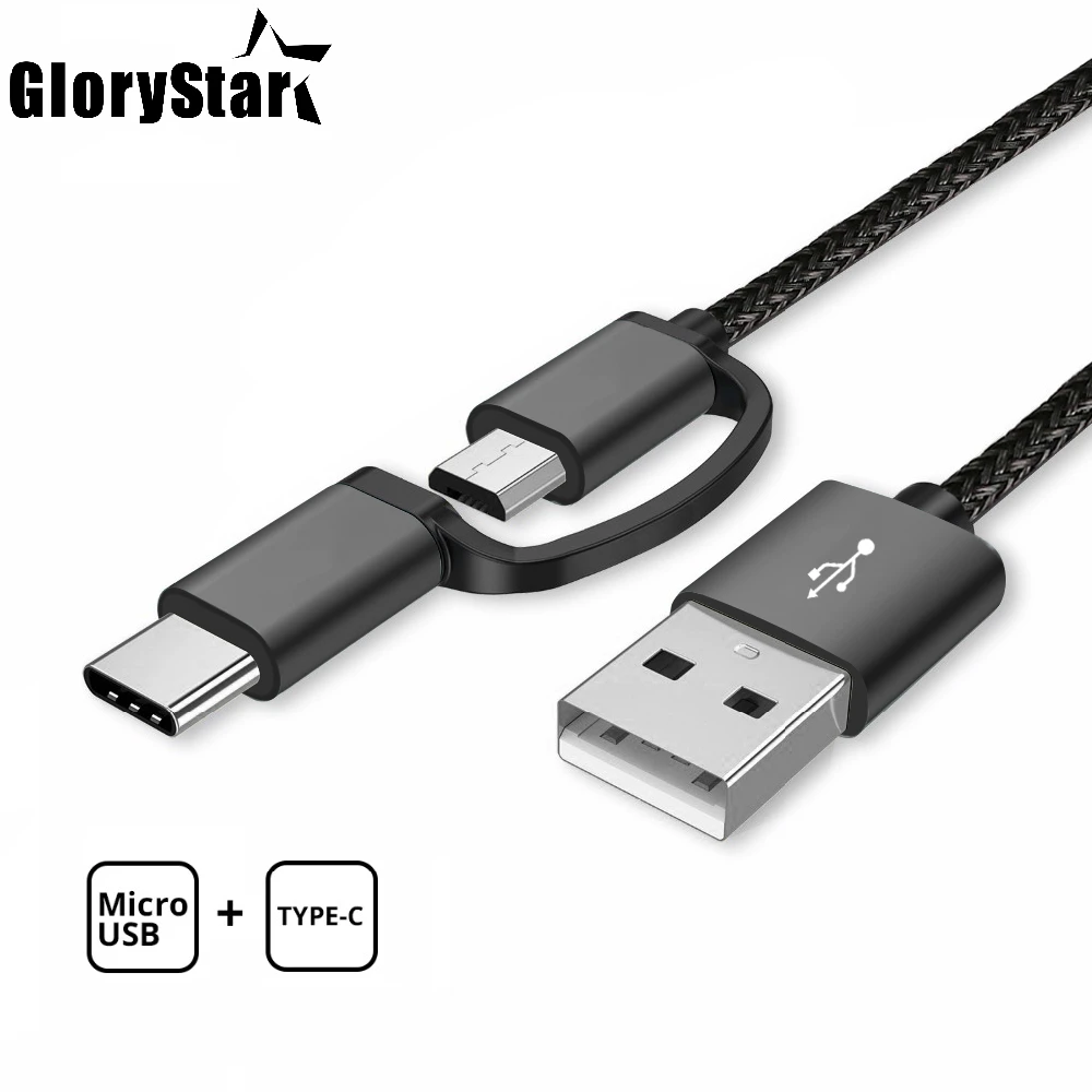 USB Type C Micro 2 IN 1 Fast Charge Cable For Xiaomi Huawei Samsung Nokia Sony Oukitel Mobile Phone Cables 0.5M 1M 2M 3M | Электроника