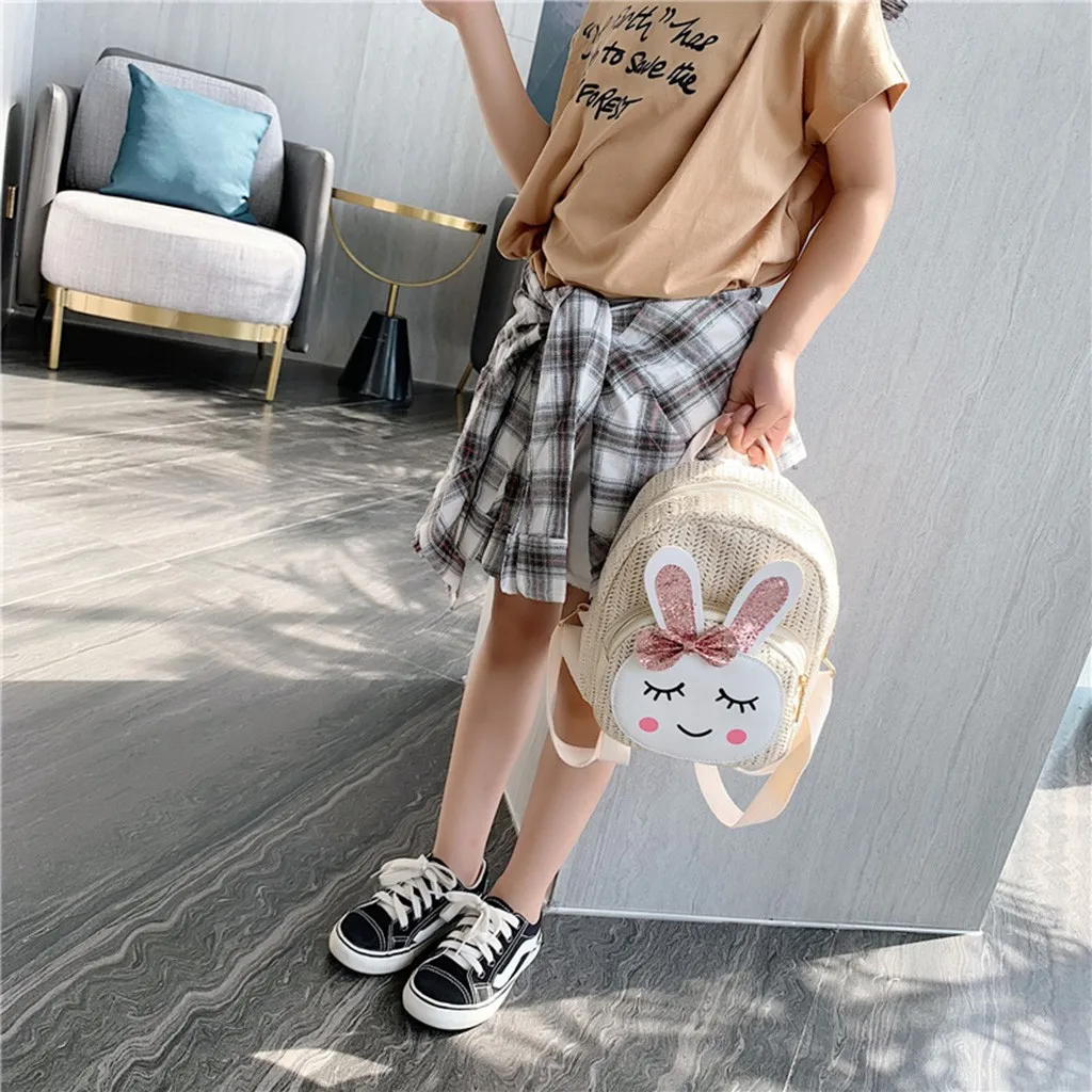 INSULAR, детская школьная сумка, модный соломенный рюкзак на плечо с кроликом для девочек, милые домашние повседневные сумки#45