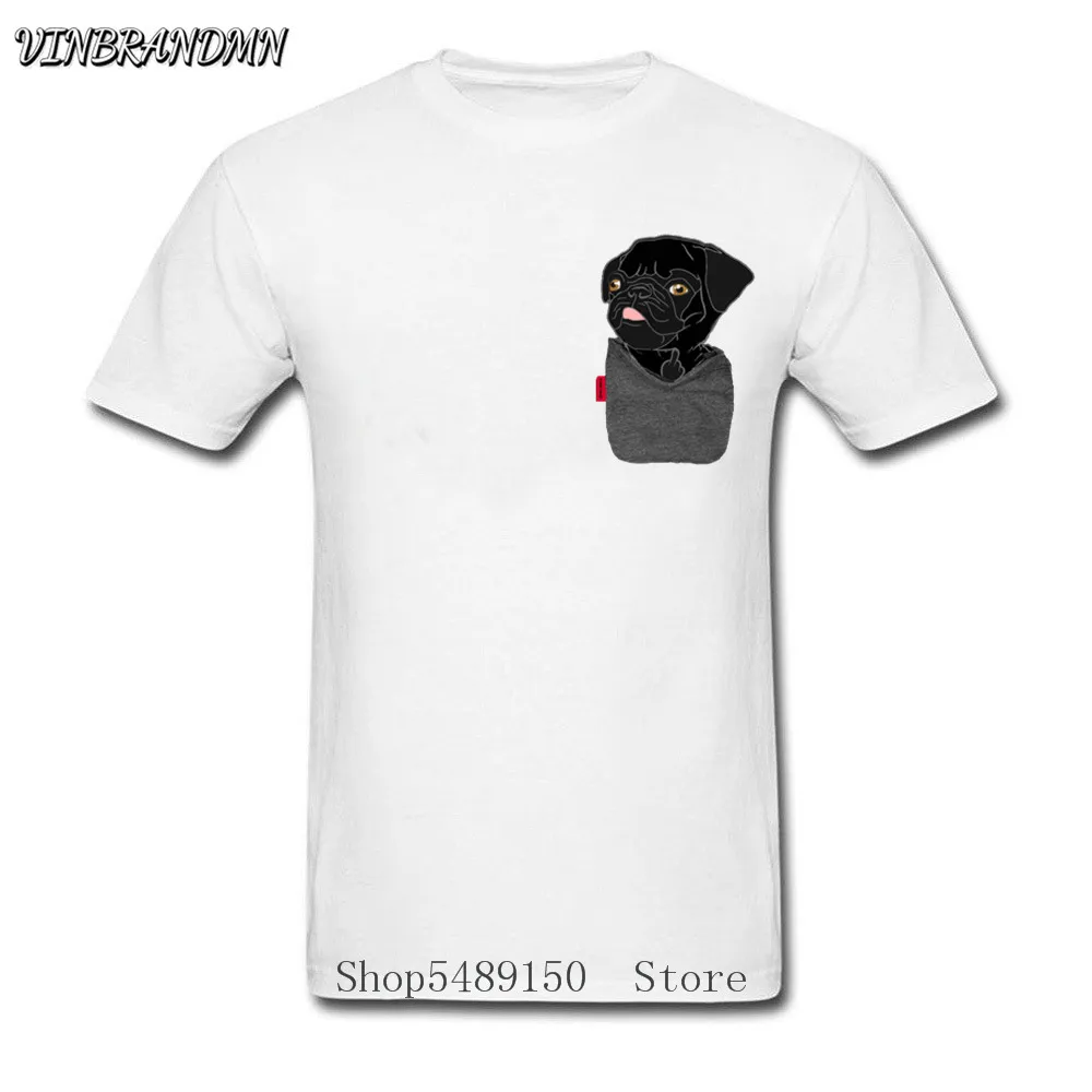 New Fashion Anime Cotton Brand T Shirt Funny Black Pug Pocket Men's T-Shirt Hip Hop Cute Pet Dog Animal Design Tshirt Streetwear | Мужская
