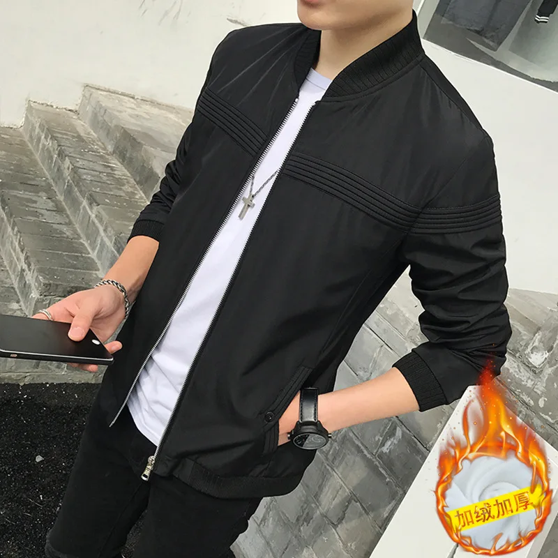 Douyin осень и зима стиль Мужская куртка корейский стиль Slim Fit Стенд воротник плюс бархат тренд мужская куртка Мужское пальто