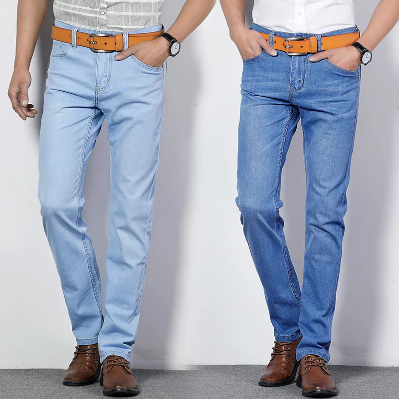 regular jeans 2019 Summer New Men blue/Light Jeans Business Casual Stretch Slim Denim Jeans Light Blue Trousers Male Brand Pants Plus Size branded jeans for men