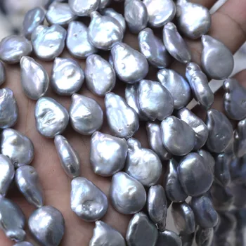 

Free Shipping Natural Pearls 12-13mm Round Coin shape Gray Freshwater Pearl Beads Full Strand Round Beads Fit For Bracelet M
