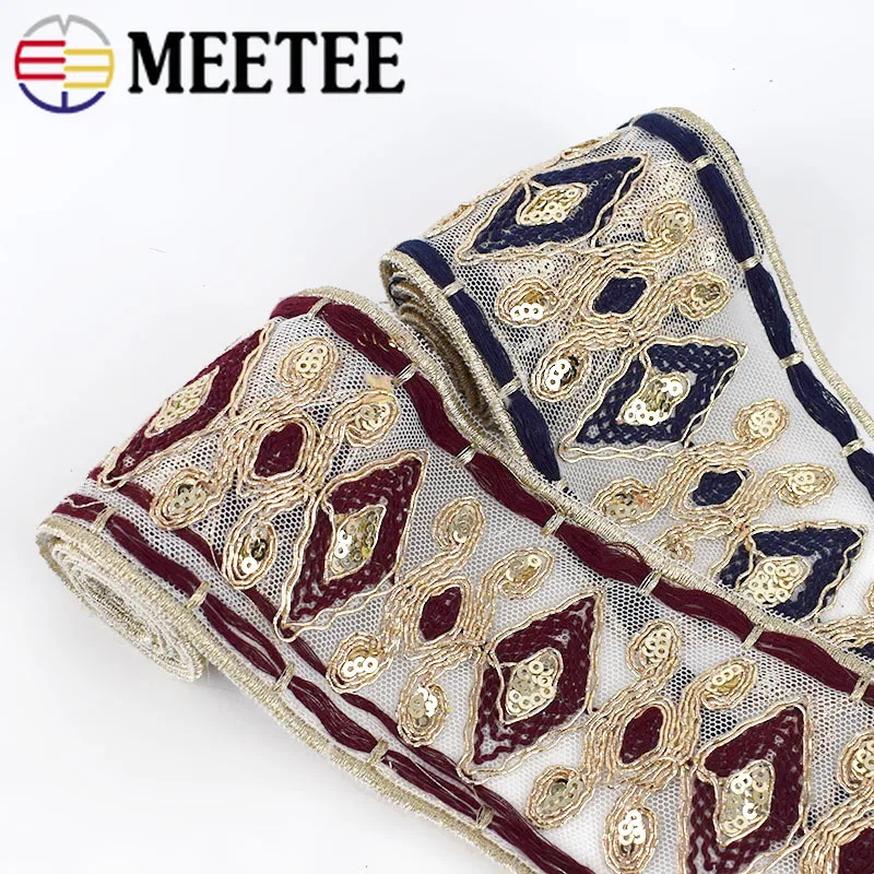 2Meter Ethnic Gold Thread Embroidered Lace Trims Sequins Webbing Ribbons Tape For Shoes Dress Decoration DIY Sewing Accessories|Кружево| |