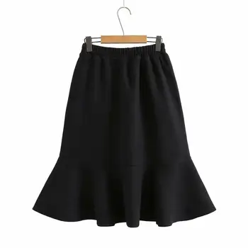 

Plus size solid black Elastic waist women loose Trumpet skirts 2021 new casual ladies Mermaid skirt female
