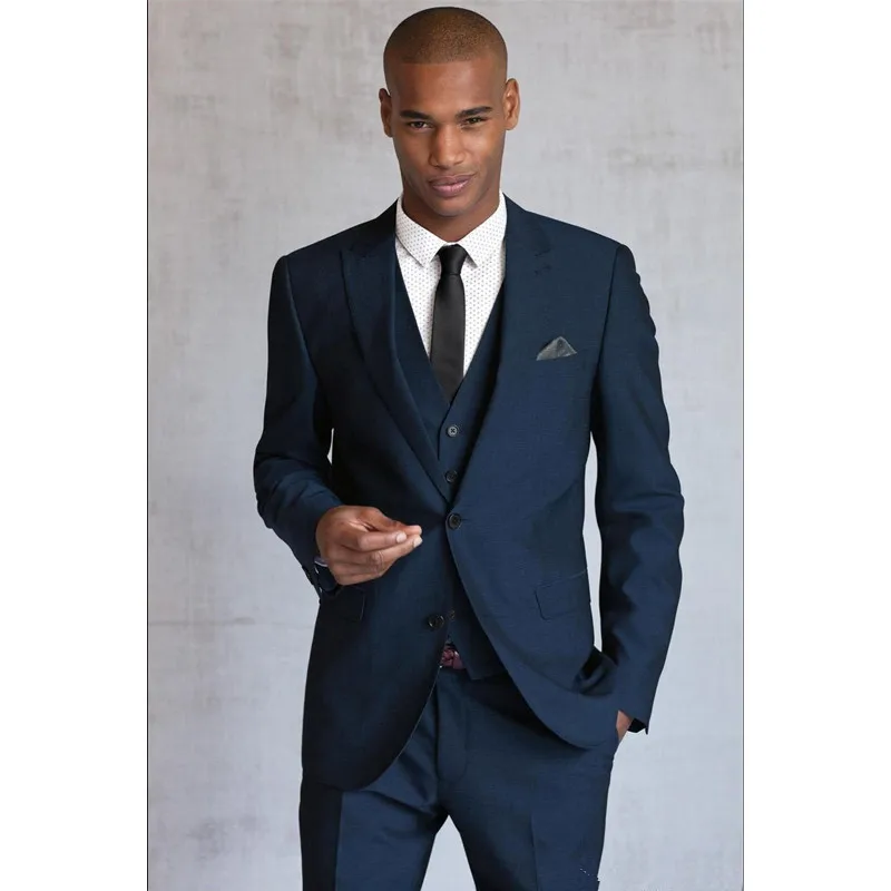 

2020 Blue Wedding Suits For Men New Men Suits Men Tuxedos Peaked Lapel Groomsmen Suits Grooms Wedding Suit (Jacket+Pants+Vest)