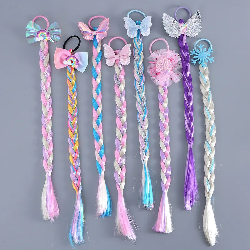 Princess Wig Hair Ropes Cute Girls Princess Twist Braid Elastic Hair Bands Ponytail Headwear Elsa Unicorn Kids Hair Accessories born baby accessories	