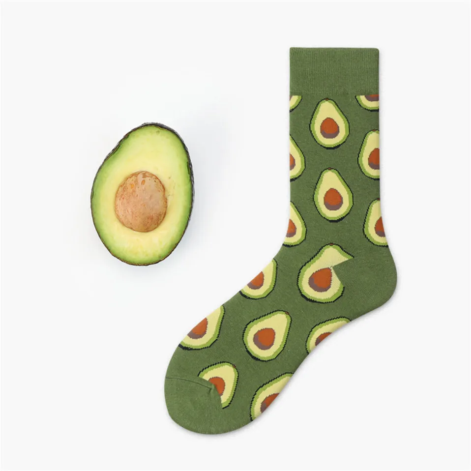 Авокадо омлет бургер суши яблоко завод фрукты еда носки короткие носки хлопковые с забавным женские зимние мужские унисекс счастливые носки женские - Цвет: Avocado