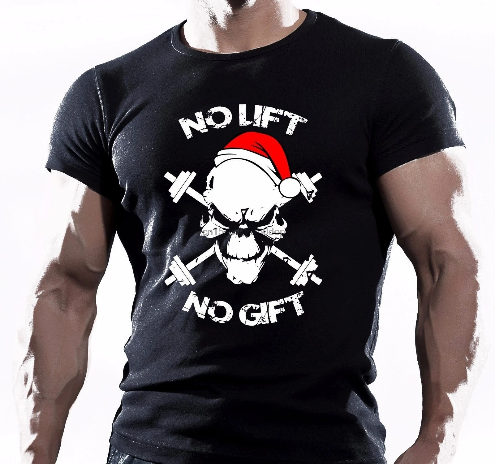 2019 New Arrival Men Fashion NO LIFT GIFT SKULL XMAS CHRISTMAS BODYBUILDING TRAINNER WORKOUT T-Shirt Tee Shirt | Мужская одежда