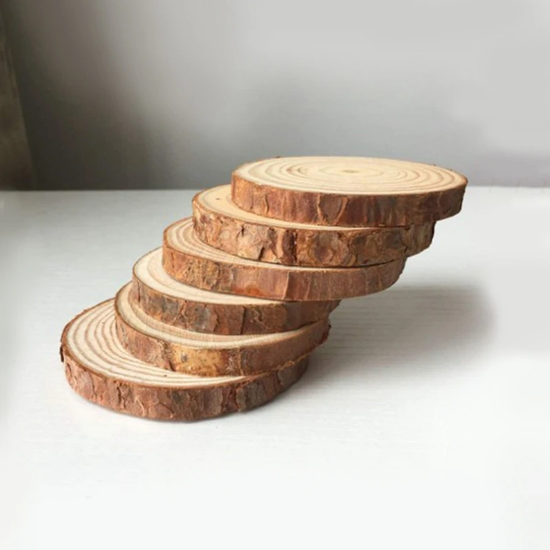 10pcs 10-12CM Wood Log Slices Discs Wooden Craft Embellishment for DIY Crafts Wedding Centerpieces