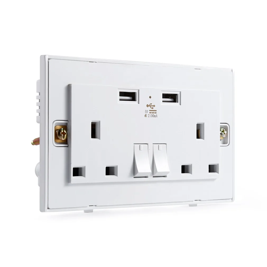 Single/Dual AC 110V-250V UK Socket 2 USB 5VDC 2100mA Charger Power Switch Wall Outlet for Hotel Restaurant Home Public places