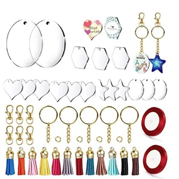 

30 Pieces Round Acrylic Clear Keychain Blanks 114Pcs Keychain Tassles Keychain Rings Set for DIY Projects and Crafts