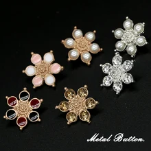 6 uds botones de flores perla oro Metal diamante decorativo ropa joyería Vintage hebilla pequeña costura ropa Snap Accesorios