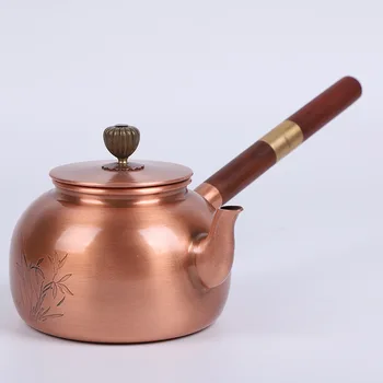 

Pure Handmade Copper Kettle Carving Orchid Traditional Chinese Tea Set Thick Cast Copper Teapot Side Handle Kungfu Teapots 600ml