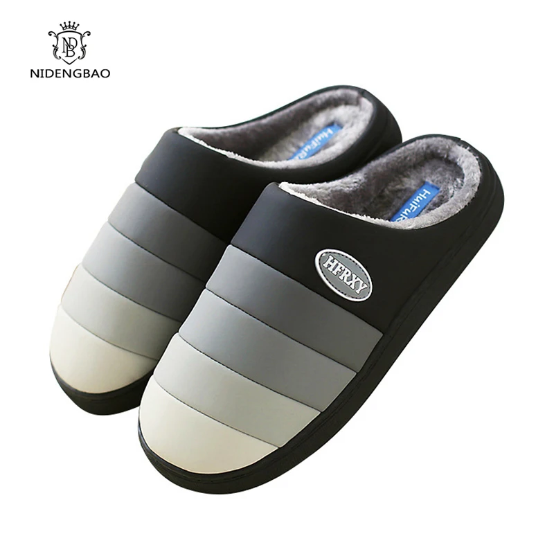 Pantuflas calientes de felpa impermeables para hombre y mujer, zapatillas de Interior para amantes, zapatilla de casa, zapatos de cocina de suela gruesa