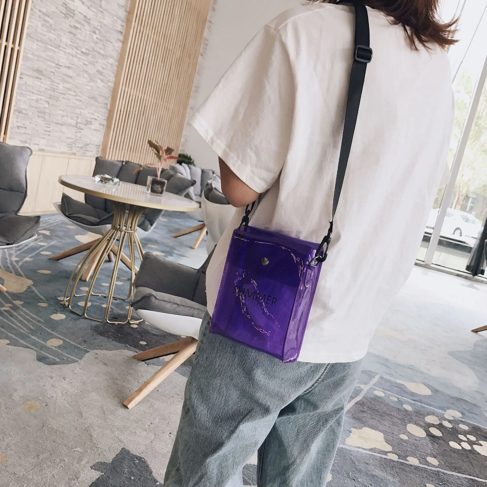 

2019 New Style Korean-style Trend WOMEN'S Bag Cute Shoulder Bag Shoulder Bag Transparent-Square Sling Bag Plastic Bag