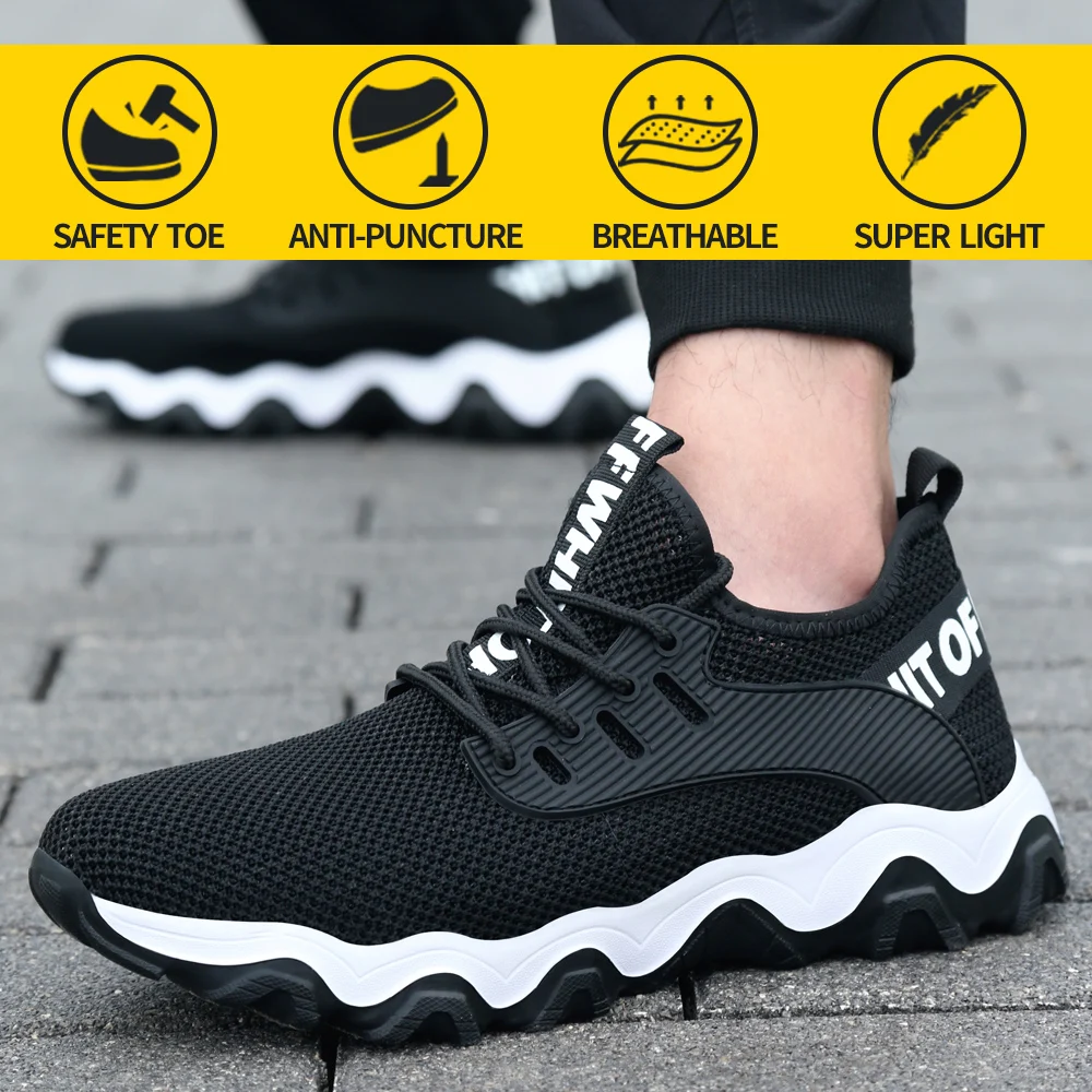 

Work Shoes Men Steel Toe Anti-Smashing Puncture Proof Soft Light Breathable Comfortable Indestructible Protective Boots Sneakers