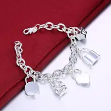 Новые модные 925 серебряные ювелирные изделия Сердце Круг замок цепи звено браслеты для женщин превосходные мужские ювелирные украшения