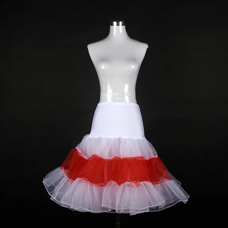White Red splice Белая женская 50s винтажная юбка рокабилли Черный кринолин пачка Нижняя юбка 2" Длина Сетка Тюль Нижняя юбка половина скольжения CQ041 - Цвет: White Red splice