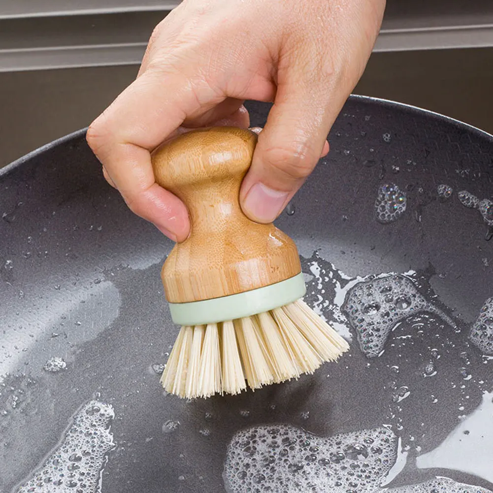Круглая щетина для кухни многофункциональная чистящая щетка губка для посуды кастрюля для мытья кастрюль мини деревянная ручка инструмент для домашнего использования