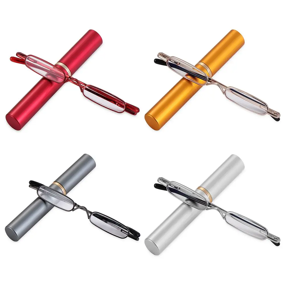 

Eyeglasses with Portable Clip Case Spring Hinged Slim Reading Glasses Slim Pen Reading Glasses with Pen Clip Tube Case Readers