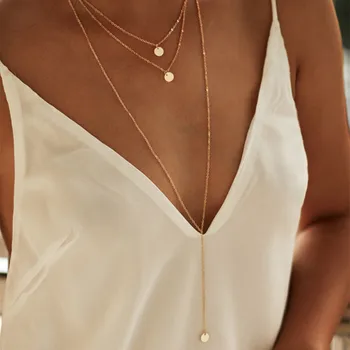 

hot style cross-border light luxury jewelry fashion product sautoir contracted multilayer sequins pendant necklace