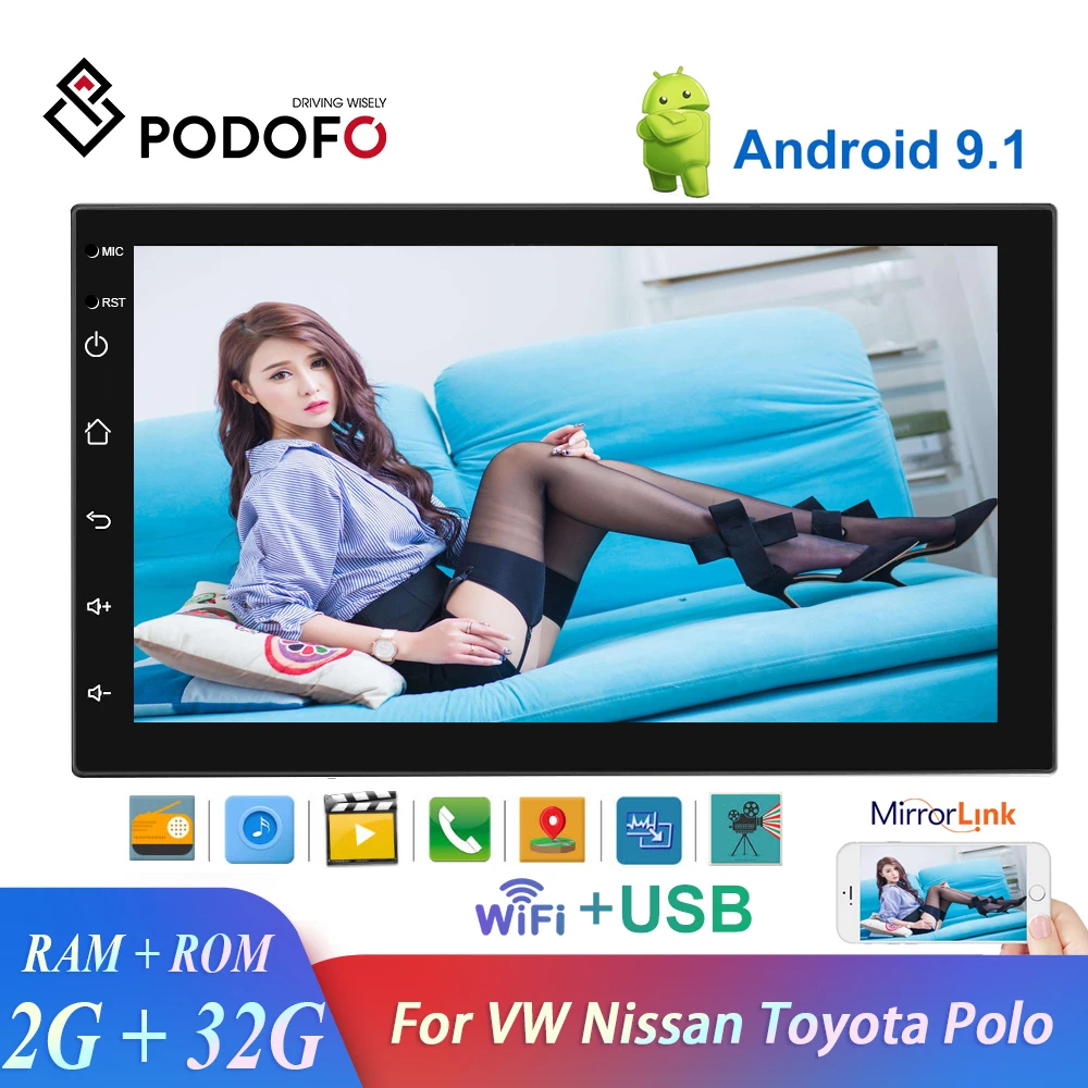Podofo автомобильное радио Android 9 1 2din автомобильный мультимедийный MP5 плеер GPS Navi 3G WIFI