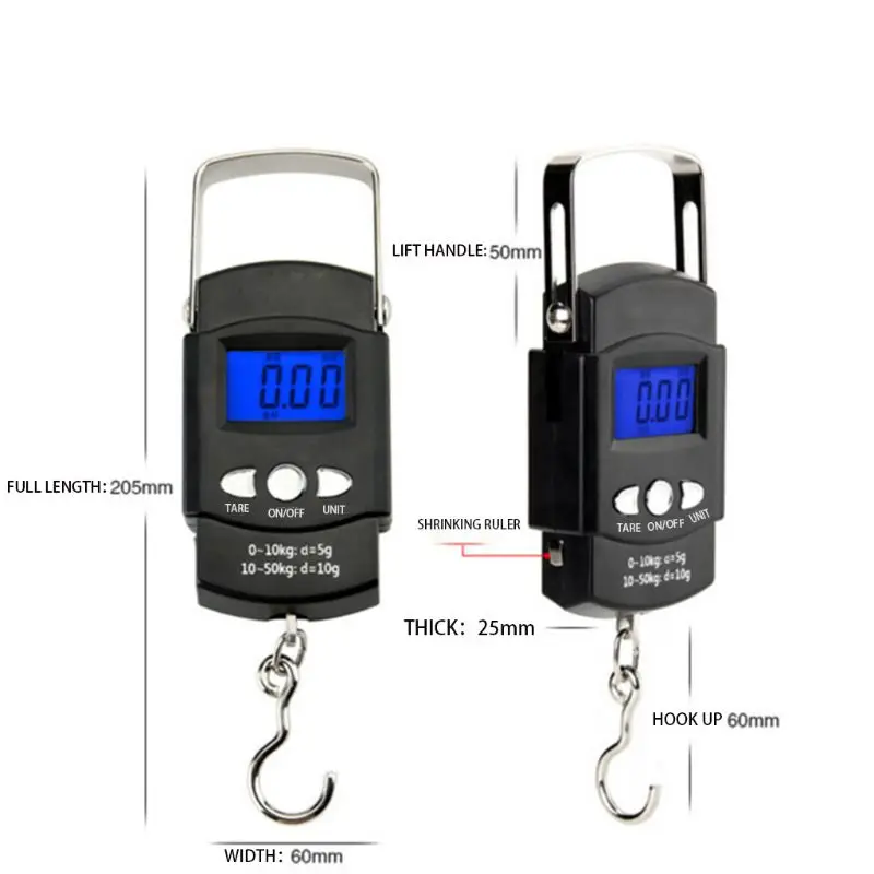 

Portable Backlit LCD Display 110lb/50kg Electronic Balance Digital Fishing Postal Hanging Hook Scale with Measuring Tape