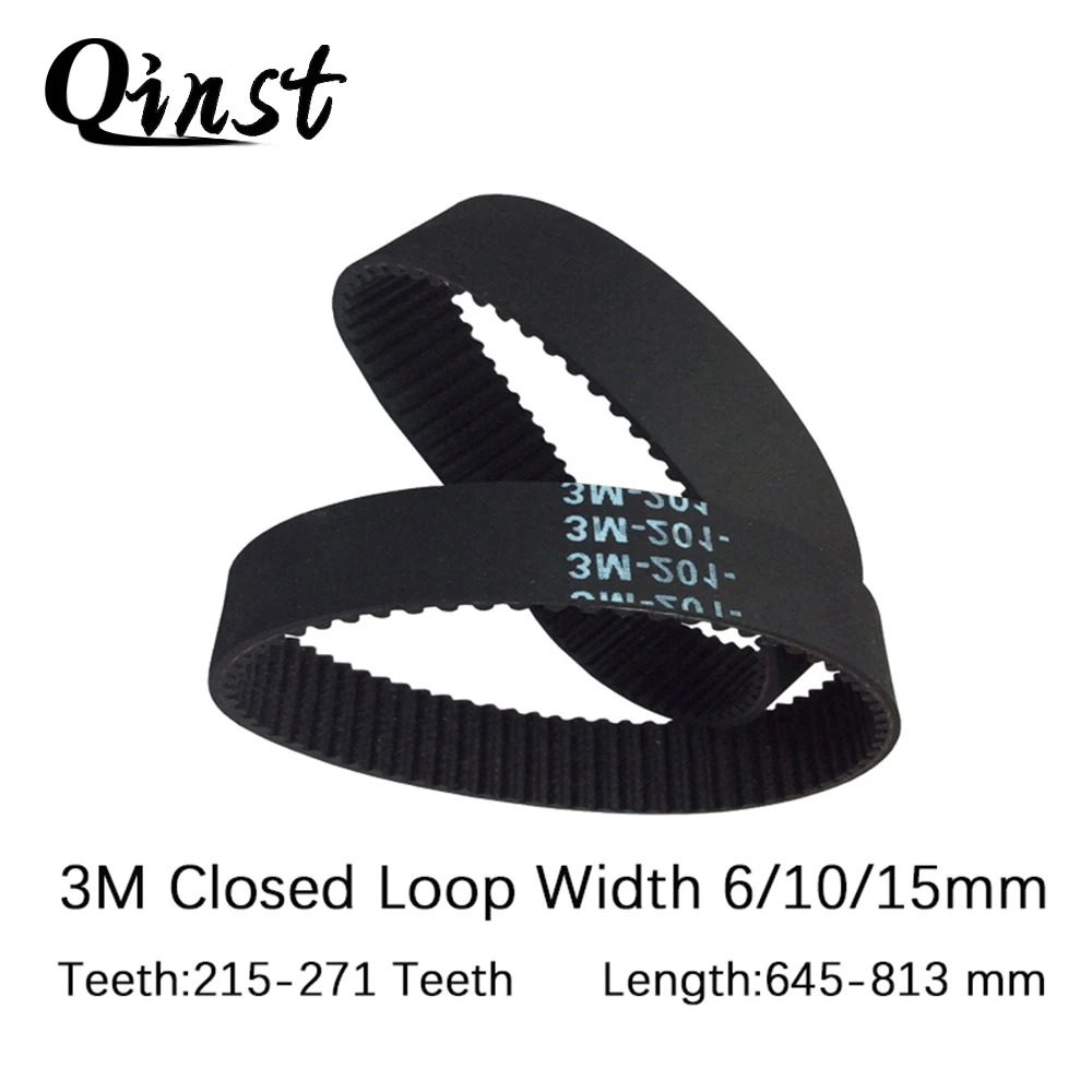 

HTD 3M Timing belt Pitch Length 645-813mm Width 6mm 10mm 15mm Teeth 215-271 Rubber HTD3M Synchronous Belt In Closed-loop For CNC