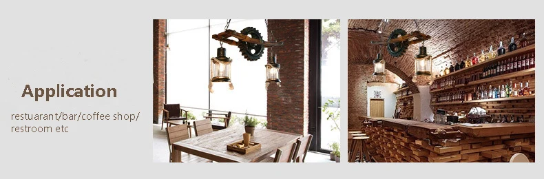 Rustic Pendant Lamp Round Wood Design Gear Retro Hemp Rope Hanging light28