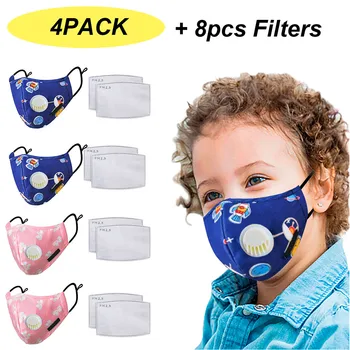 

4pcs Kids Reusable Cute Cartoon Printing Face Cover Breathable Dustproof maschere With Breathing Valve Respirator Cover mascaras