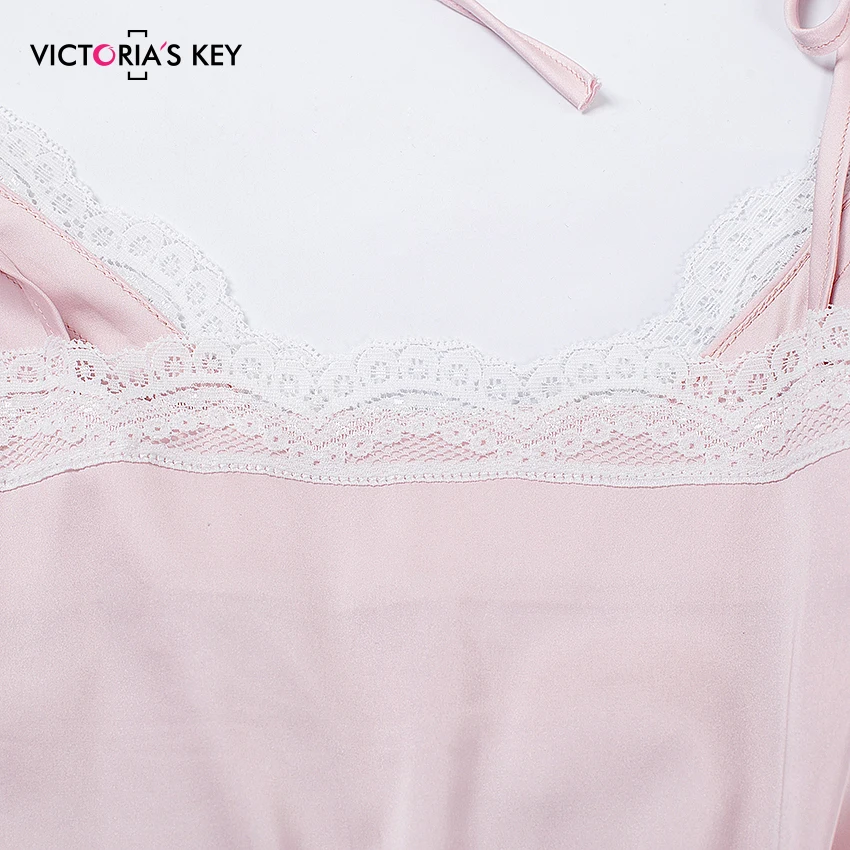 Викторианский ключ Сексуальная кружевная майка шелковая атласная короткая Пижама комплект женское белье Спагетти ремень без рукавов Ночная Рубашка розовая пижама