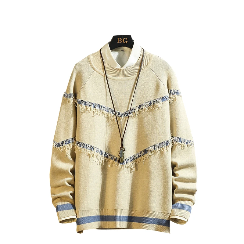 ^*Best Offers 2019 Autumn Winter Christmas Casual O-Neck Patchwork Pullover Sweater Men Turtleneck Fashion Brand Warm Pull