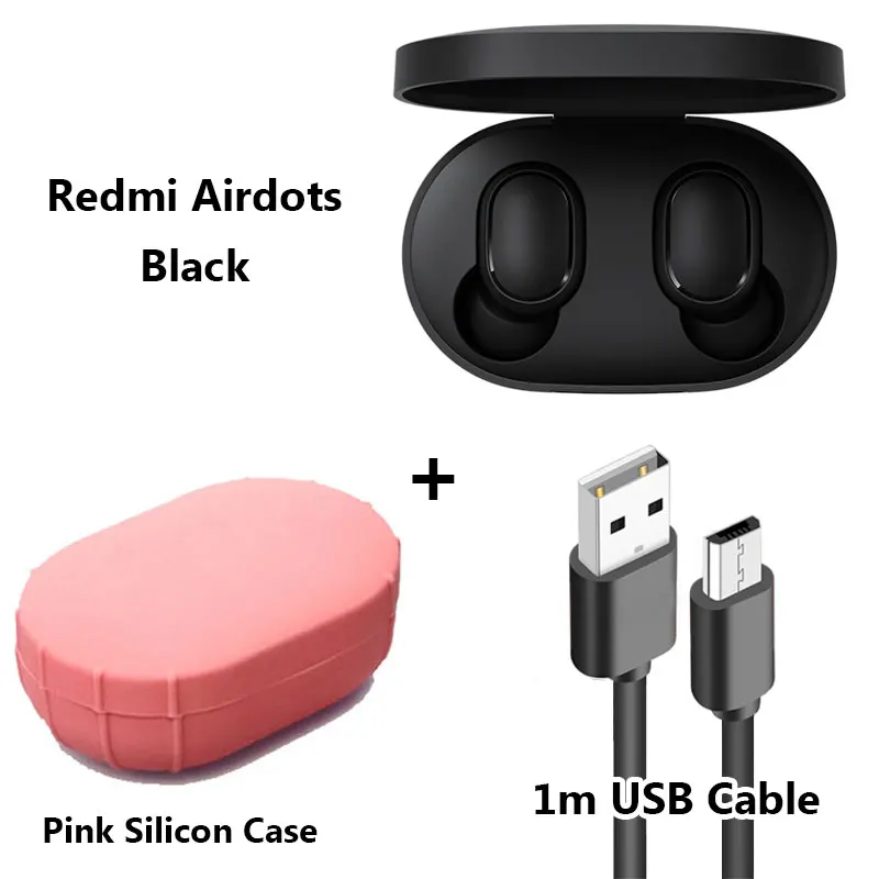 Xiaomi Redmi AirDots, беспроводные наушники с Bluetooth 5,0 и зарядкой, наушники-вкладыши, стерео, басы, наушники с управлением AI, с микрофоном, свободные наушники - Цвет: Add Cable Pink Case