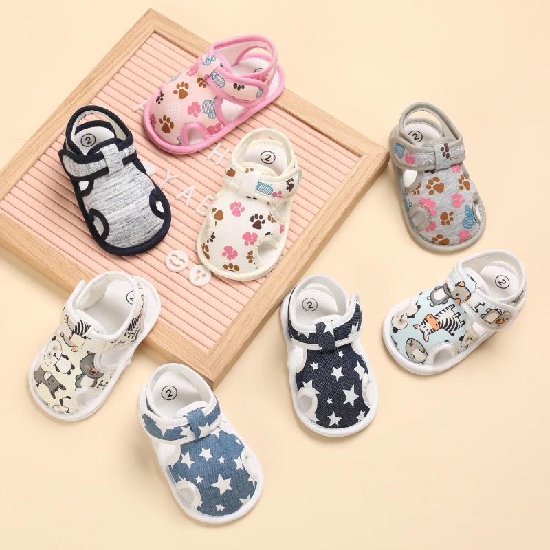 2021 NEW 0-18Months Kids Newborn Baby Boys Fashion Summer Soft Crib Shoes First Walker Anti Slip Sandals Shoes Soft Sole