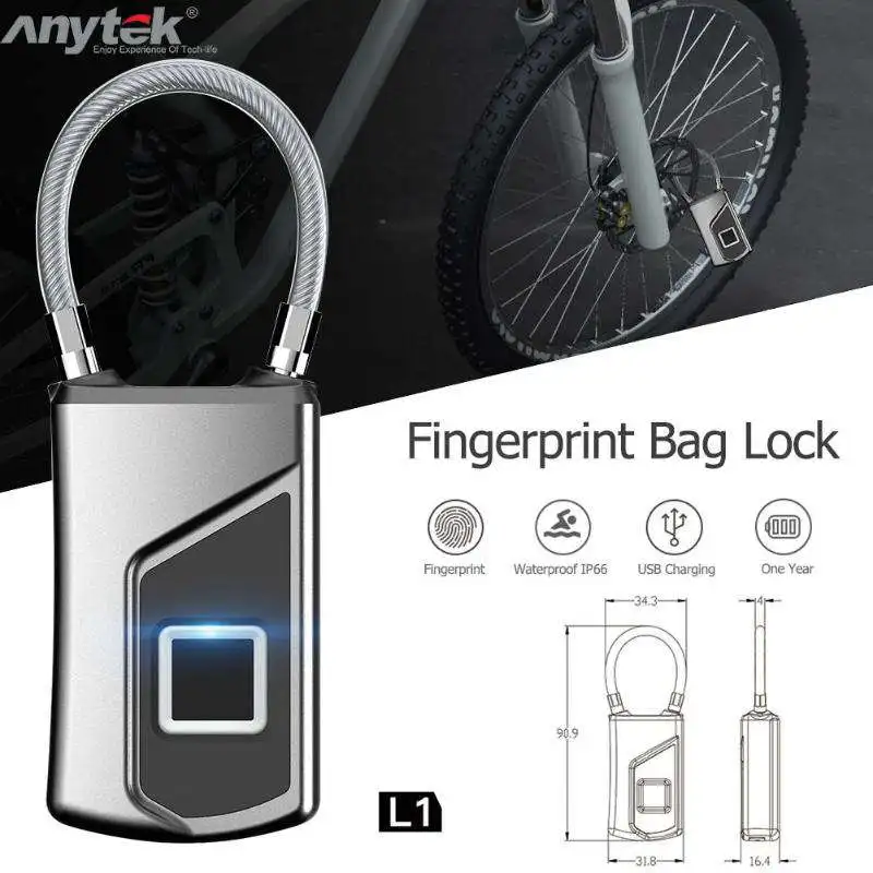 Anytek L1+ Водонепроницаемый без ключа портативный Bluetooth Смарт-замок отпечатков пальцев замок Противоугонный Ios Android приложение контроль двери шкафа