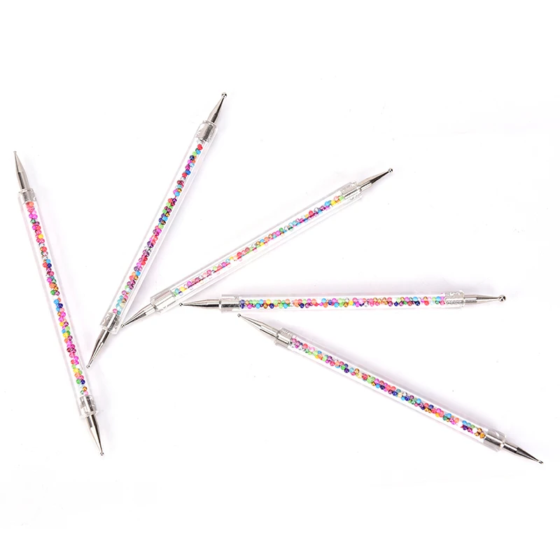 5Pcs/Set Acrylic Handle Rhinestone Crystal 2 Way Brush Rhinestone Dotting Pencil Nail Art UV Gel Painting Nail Art Dotting Pen