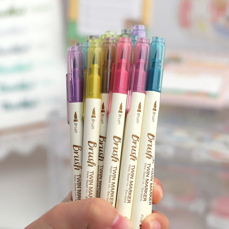 Marker Pens Color Marker Pens 3 Pcs/lot Dual Fine Tip Brush Marker Pens