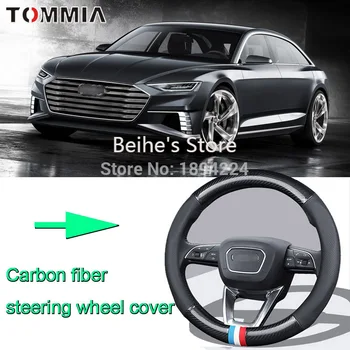 

38CM Size M Rubber Carbon Fiber Leather Car Steering Wheel Cover Non-slip breathable For Audi A8